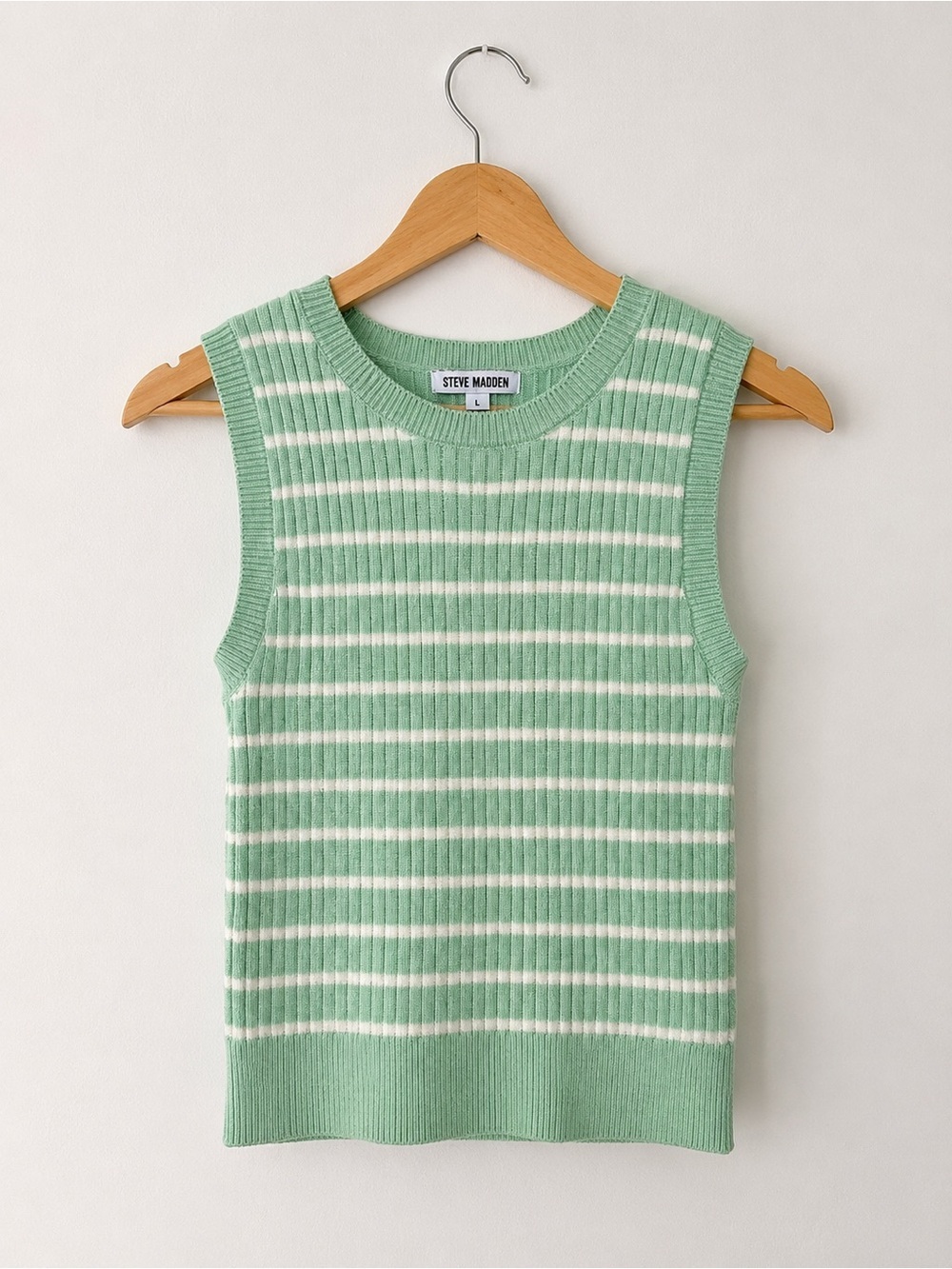 Steve Madden Mint Green Striped Rib Knit Sweater Tank Top Large